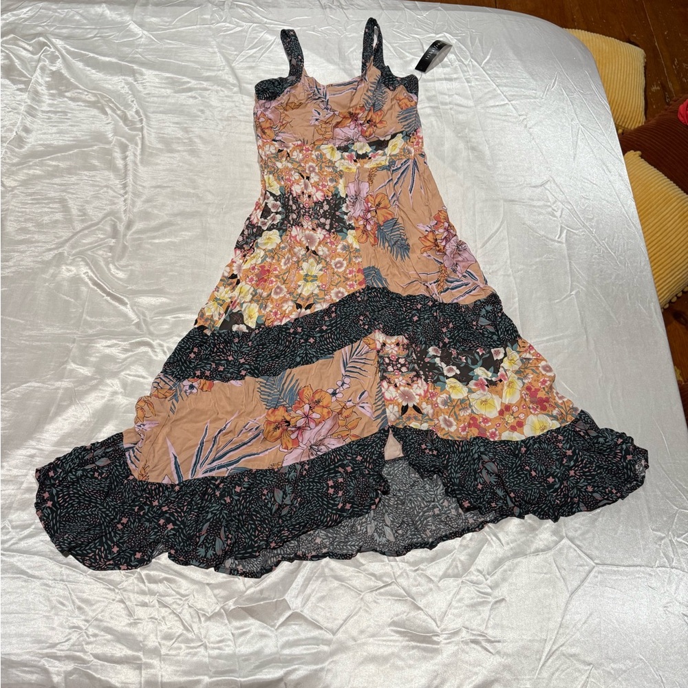 Tribalfemme Floral Dress with Black and Orange Hues - Women’s XS